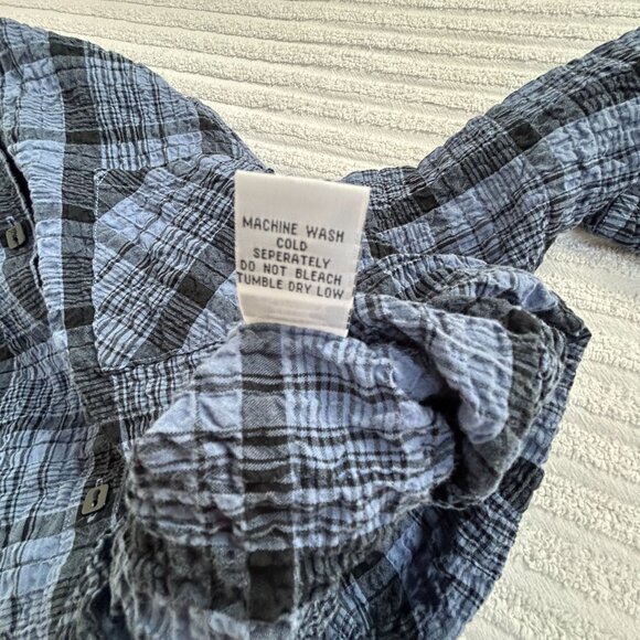 Habitat Womens Blue & Black Plaid Button-Up Crinkle Shirt Blouse XL Lightweight - Picture 5 of 8